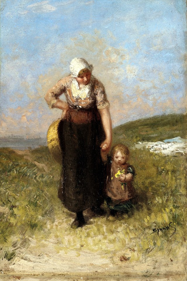 Mother and Child Strolling in the Dunes by Bernard Blommers