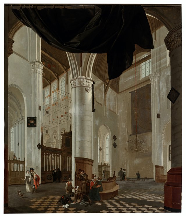 Interior of the Nieuwe Kerk, Delft, with a trompe l'oeil curtain by Cornelis de Man