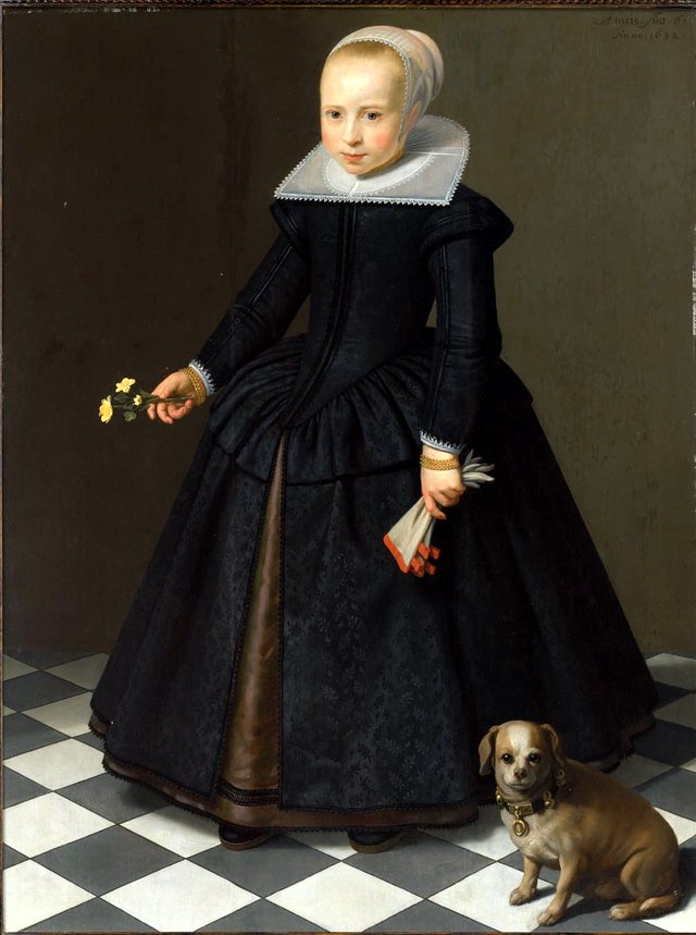 Portrait of a girl, in a black dress by Dirck van Santvoort