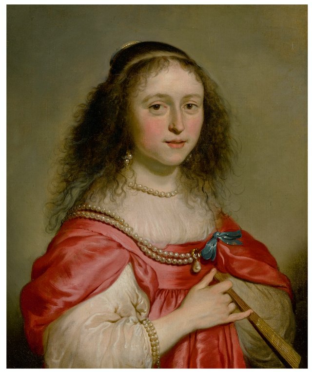 Portrait Of A Young Woman Holding A Fan by Jacob Adriaensz Backer