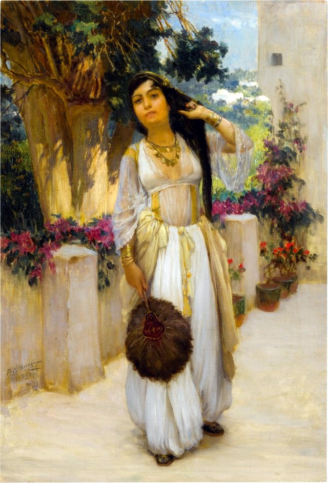 Woman Of Algiers On A Balcony by Frederick Arthur Bridgman
