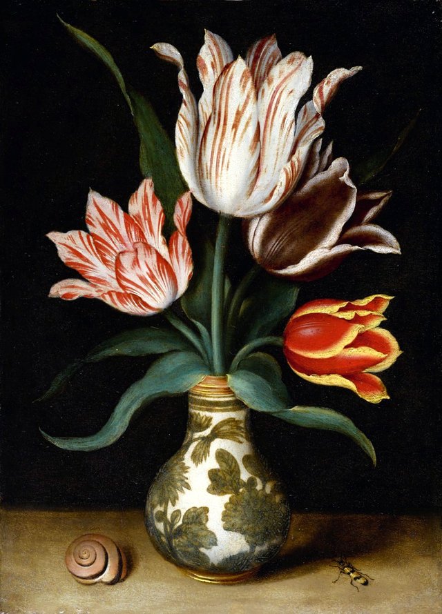 Still Life Of Four Tulips In A Wan-li Porcelain Vase by Ambrosius Bosschaert