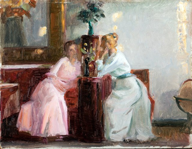 Conversation in the west room by Michael Ancher