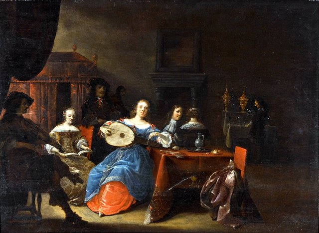 An Elegant Company Making Music In An Interior by Anthonie Palamedesz.