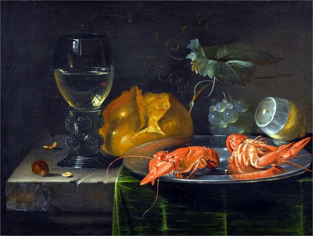 Still Life with a Roemer, a Plate, Two Lobsters and Fruit by Jacob Marrel