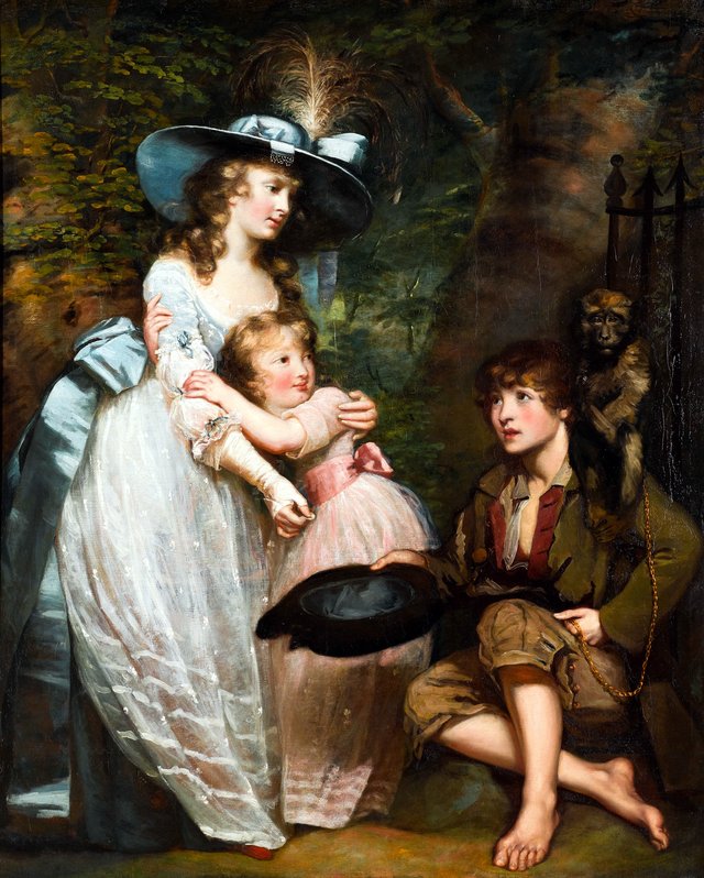 A Young Woman and Girl Offering Charity to a Kneeling Beggar Boy by James Northcote