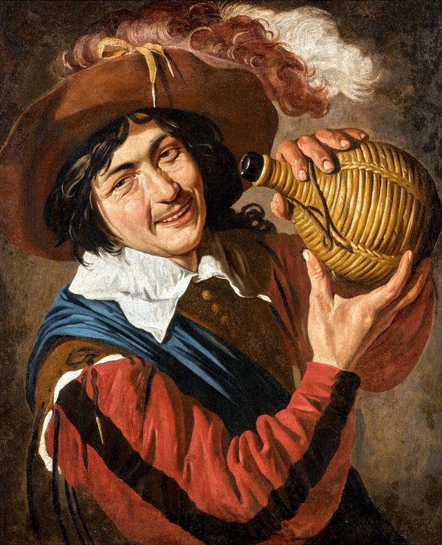 A Young Man, Wearing a Feathered Hat and Holding a Wine Flask by Theodoor Rombouts