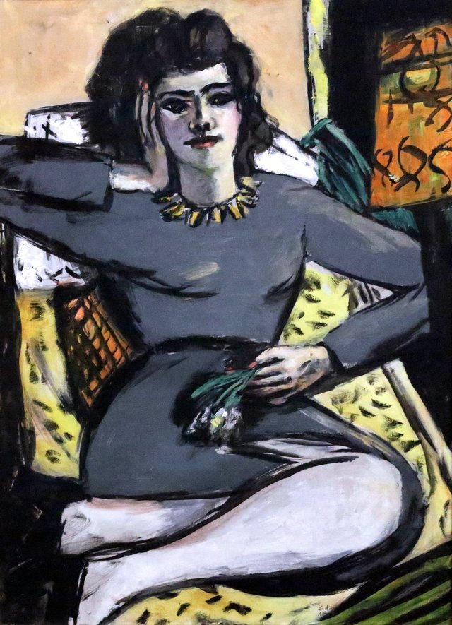 Reclining Woman with Pinks by Max Beckmann