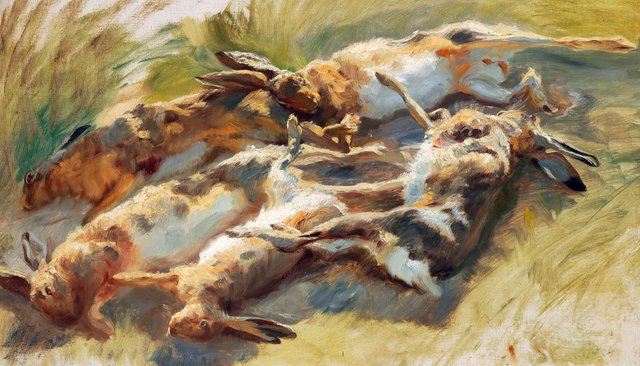 Hares shot. by Peder Severin Krøyer