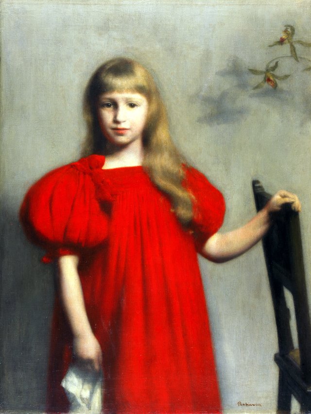 Portrait of a girl in a red dress (Józefa Oderfeldówna). by Józef Pankiewicz
