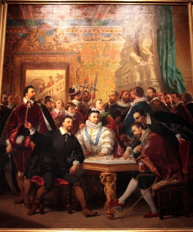 Les quatre Henri ( de Valois, de Navarre, de Guise et de Condé) dans la maison de Crillon, à Avignon by Eugène Devéria