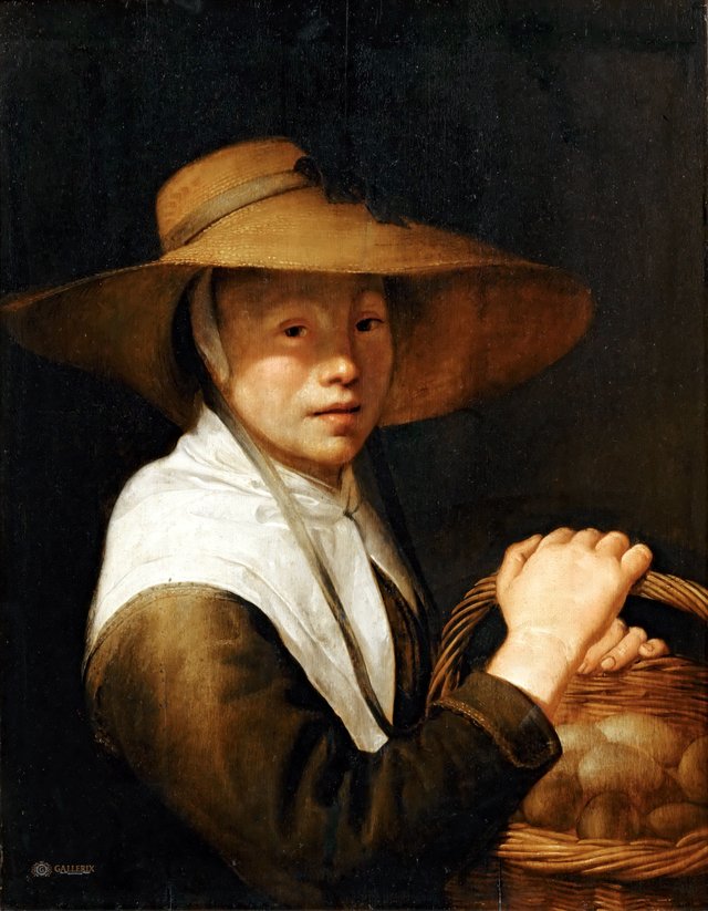 Portrait of a girl with a basket of eggs by Jacob Gerritsz. Cuyp
