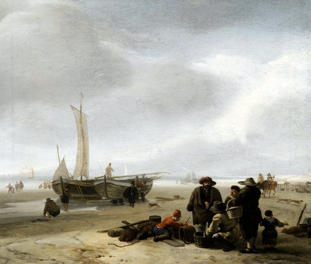 Beach view with fishermen selling their catch by Jacob Esselens