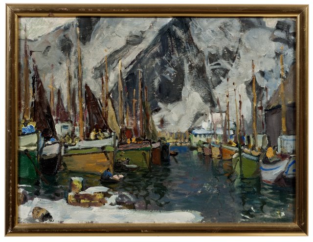 Among the Fishing Boats in Svolvaer. Study from Lofoten by Anna Boberg