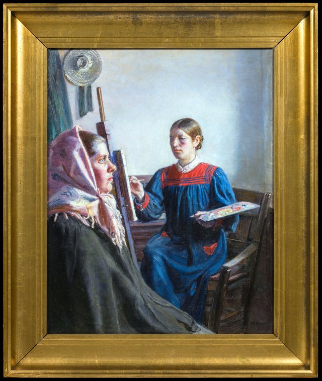 Anna Ancher Painting a Model by Michael Ancher