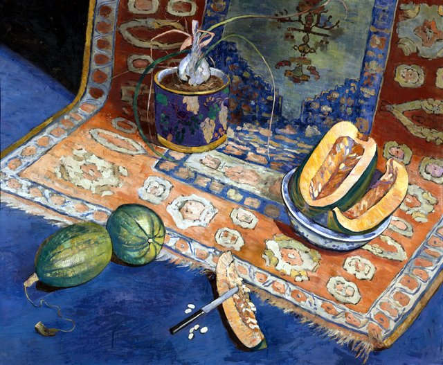 Nature morte aux pastèques, vases et tapis by Georgette Agutte