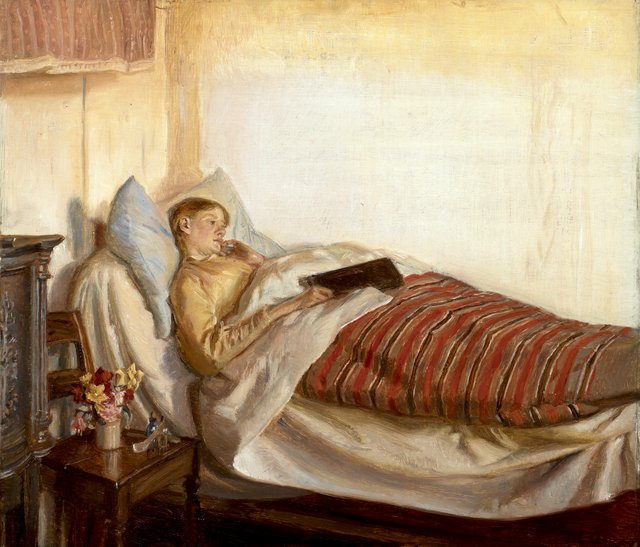 A young woman, Tine Normand, being sick. by Michael Ancher