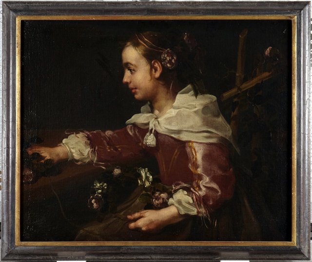 Seated Girl with Wreaths of Roses by Bernhard Keil