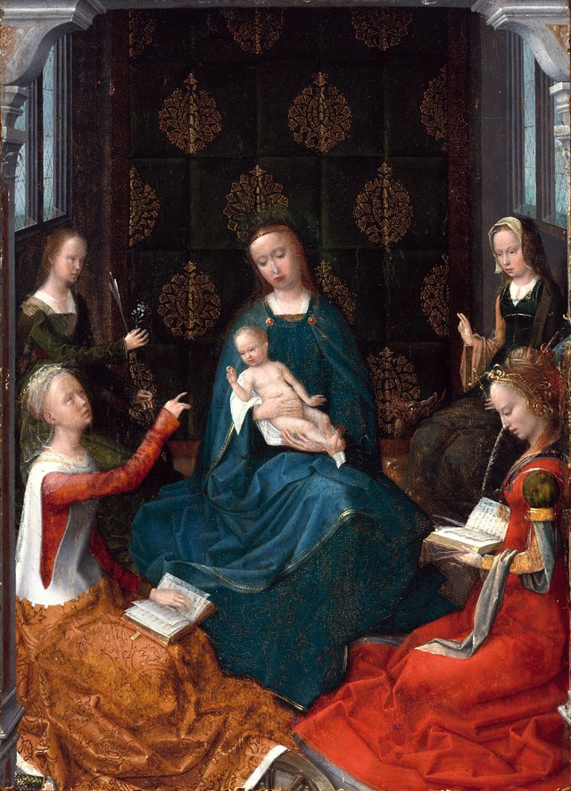 The Mystic Marriage of Saint Catherine of Alexandria with Three Female Saints: Ursula, Margaret of Antioch, and an Unidentified Martyr by Adriaen Isenbrandt