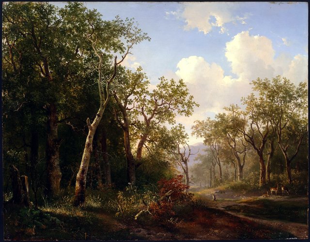 A Wooded Landscape with Deer by Hendrik van de Sande Bakhuyzen