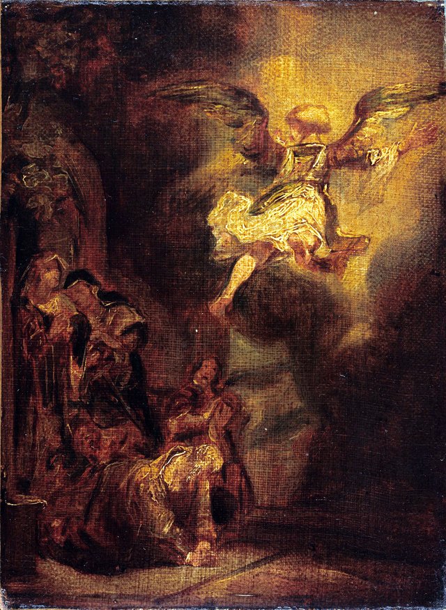The Angel Leaving Tobias and His Family, after Rembrandt by Richard Parkes Bonington