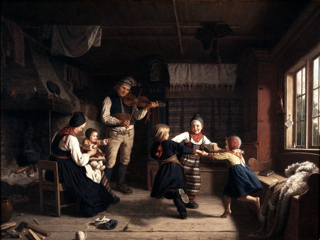 Sunday Evening in a Farmhouse in Dalarna by Amalia Lindegren