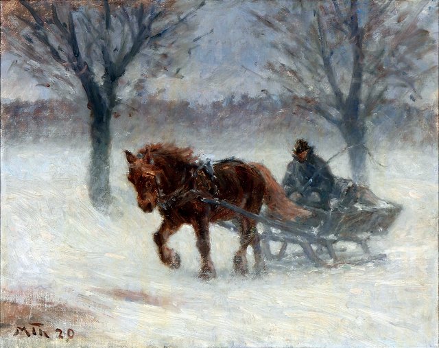 Sleigh ride through the snow. by Hans Michael Therkildsen