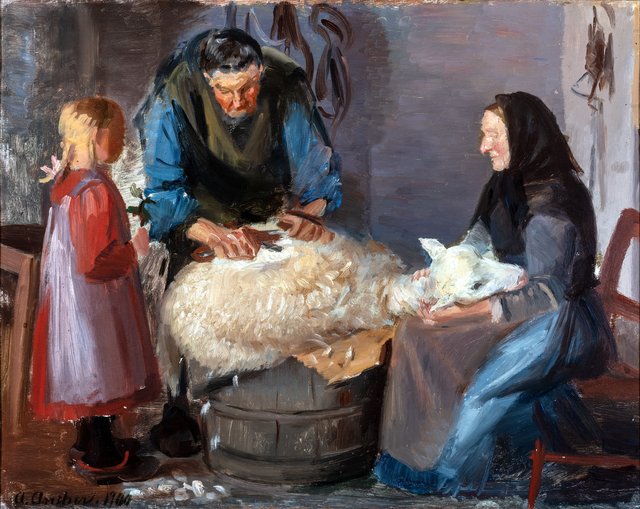 Shearing sheep by Anna Ancher