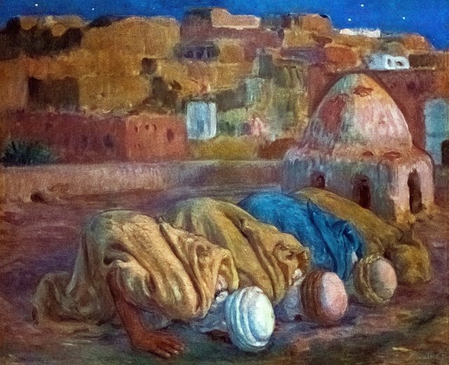 Prayer on a terrace in Bou-Saada by Nasreddine Dinet