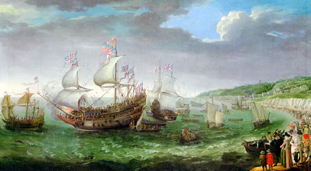 The embarkation of the Elector Palatinate Frederick V in the 'Prince Royal' at Dover by Adam Willaerts