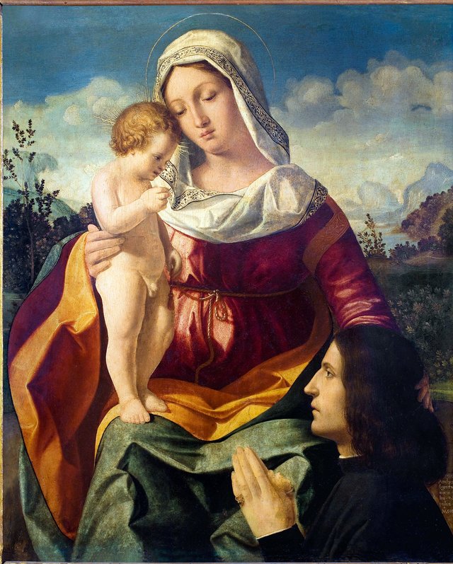 Madonna col Bambino e donatore by Andrea Previtali