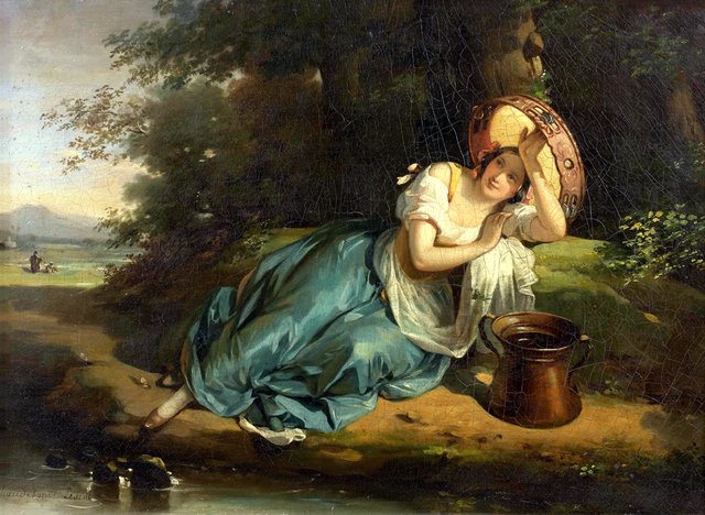 Une jeune Italienne s'abritant du soleil sous son tambour de basque by Hortense Haudebourt-Lescot