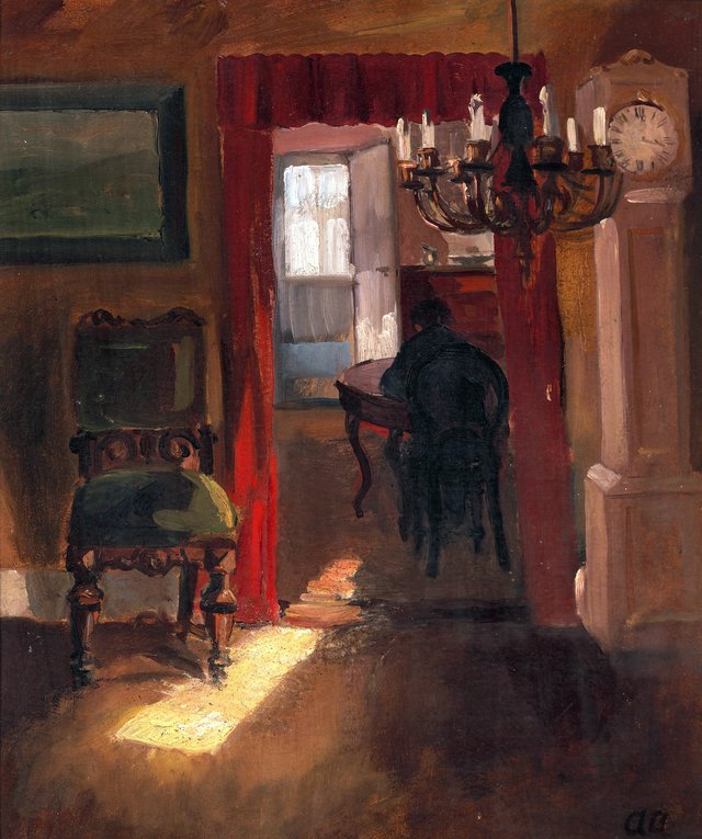 Interior from Skagen with a stripe of light on the floor by Anna Ancher