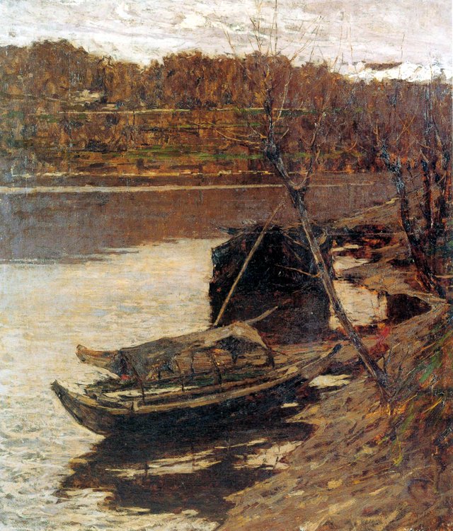 Boats on the beach at Venice by Francesco Filippini