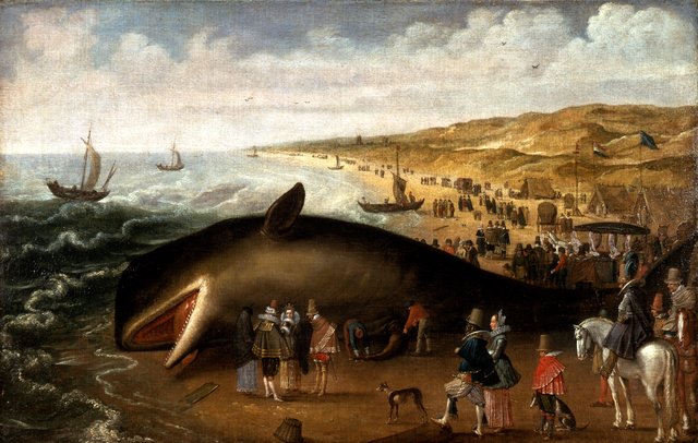 The Whale Beached between Scheveningen and Katwijk, with Elegant Sightseers by Esaias van de Velde