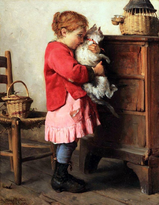 Little girl with cat by Antonio Rotta