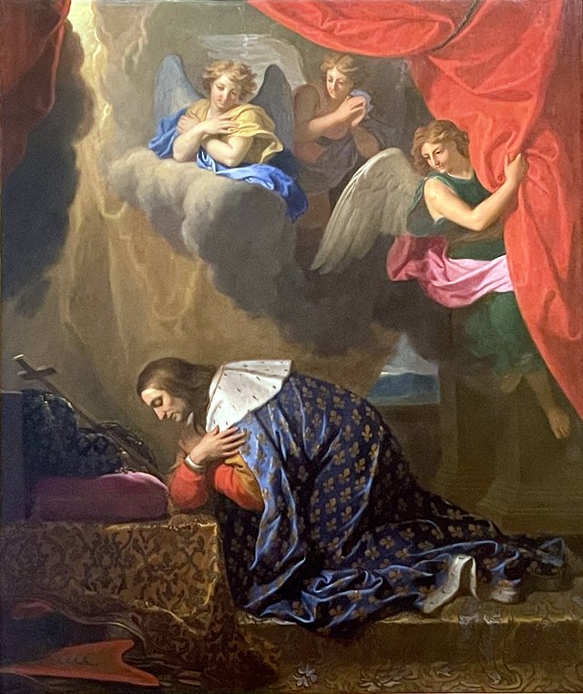 Saint Louis en prière, vénérant la couronne d'épines by Charles Le Brun