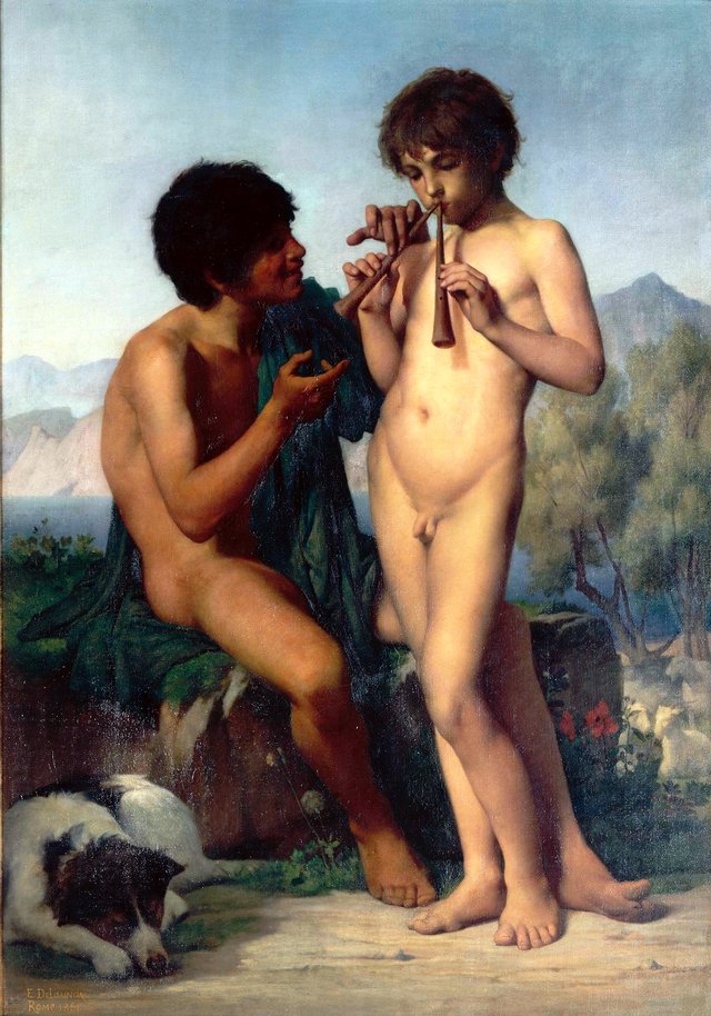 The flute lesson by Jules-Élie Delaunay