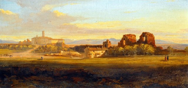 A View of the Roman Campagna, a Villa and Aqueduct in the Distance by Edward Lear