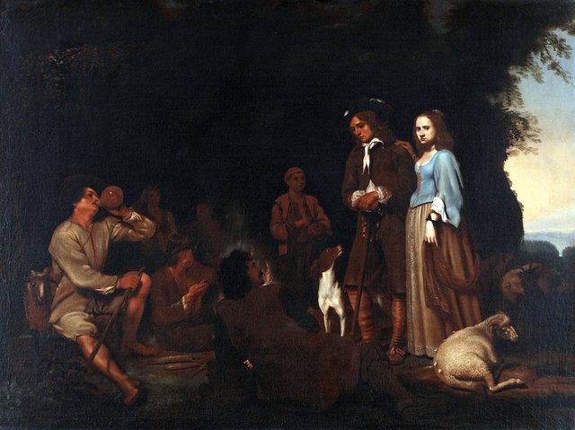 Elegant couple with shepherds in the Roman Campania by Michiel Sweerts