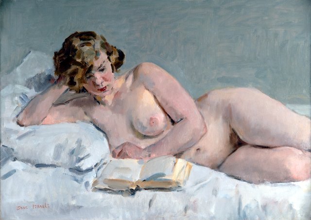 Reclining reading nude by Isaac Israëls