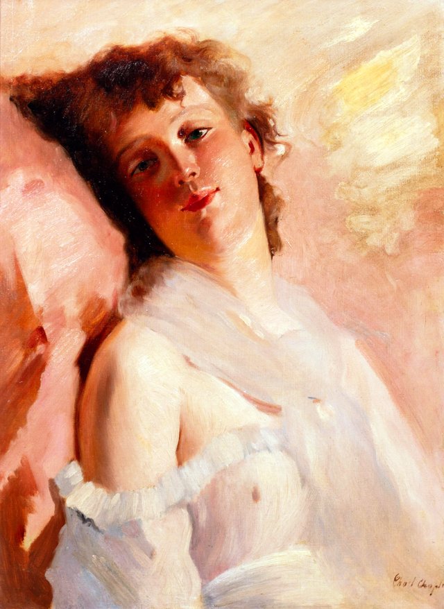 Portrait of a Young Beauty in a Sheer Blouse by Charles Joshua Chaplin