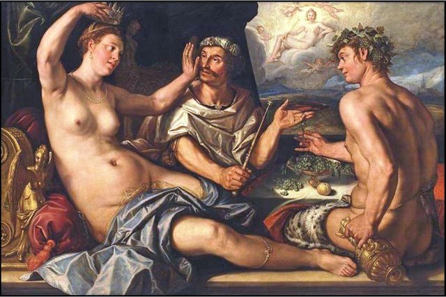 Apame Usurps the King's Crown or The Four Powers by Hendrik Goltzius