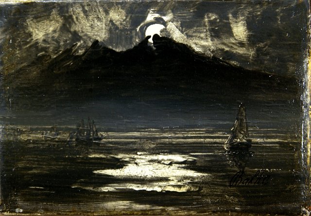 Sailboat in moonlight by Peder Balke
