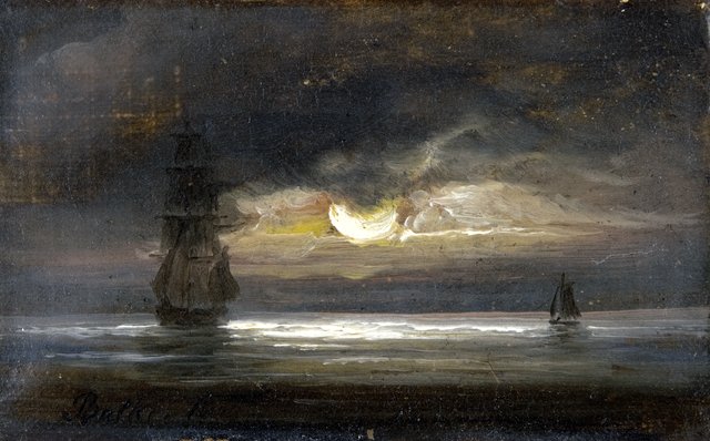 Two sailing boats by moonlight by Peder Balke