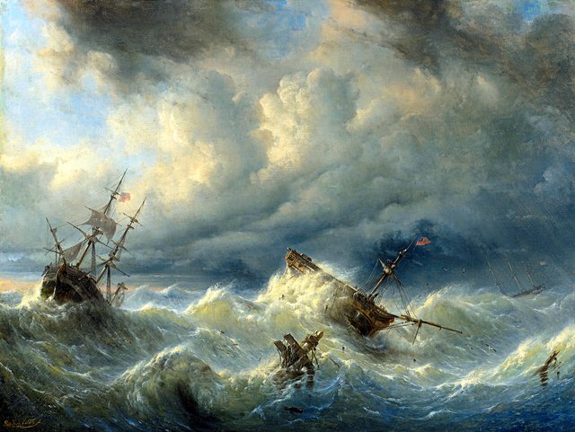 Ships on a Stormy Sea by Raden Saleh