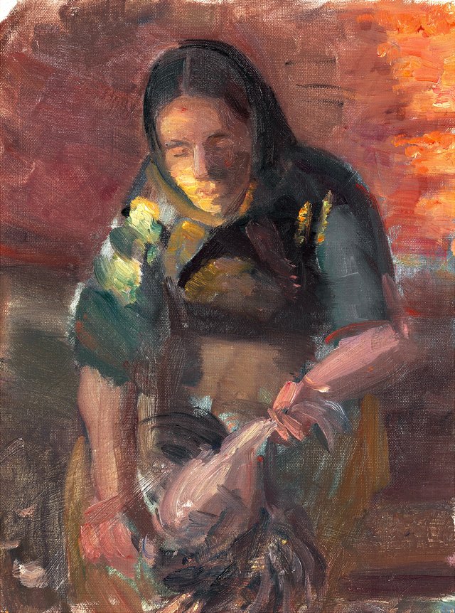 A fisherman's daughter plucking hens by Anna Ancher