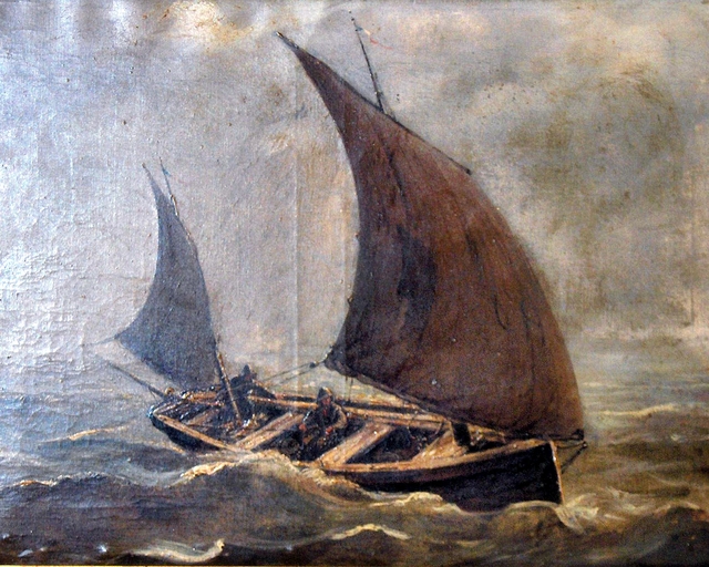 Seascape with smack by Hendrik Willem Mesdag