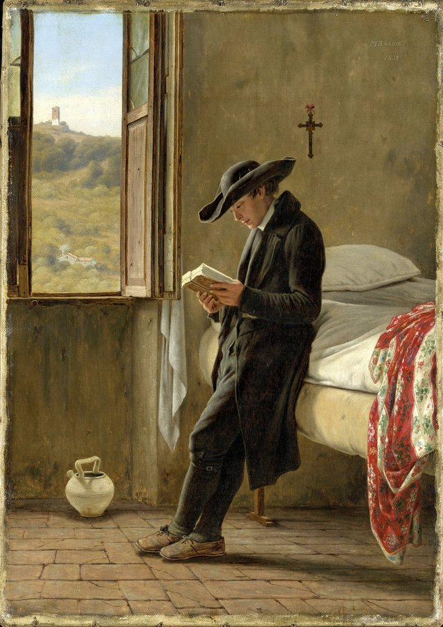 Young priest reading by Martinus Rørbye