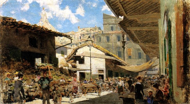Old market in Florence [1881-1883] by Telemaco Signorini